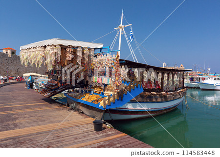 Floating Market in Rhodes Harbor, Greece 114583448