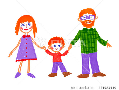 Child drawing of family vector illustration 114583449