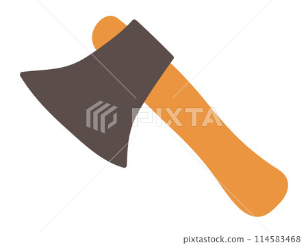Camping axe in flat design. Trekking hatchet instrument for woodwork. Vector illustration isolated. 114583468