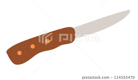 Camping knife in flat design. Hiking kitchen accessory for cooking. Vector illustration isolated. 114583470