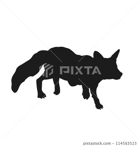 Isolated fox silhouette. Forest wild animal icon. Animal black drawing. Wildlife print. Coyote tattoo Isolated fox silhouette. Forest wild animal icon. Animal black drawing. Wildlife print. Coyote tattoo 114583523