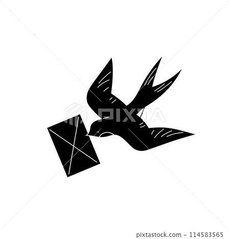 Swallow in flight with a letter isolated on a white background Swallow in flight with a letter isolated on a white background 114583565