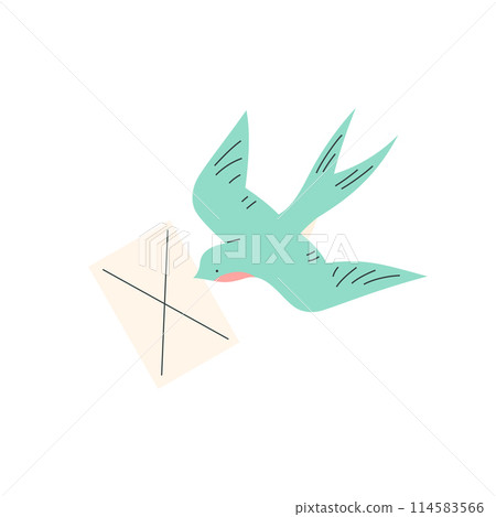 Swallow in flight with a letter isolated on a white background Swallow in flight with a letter isolated on a white background 114583566