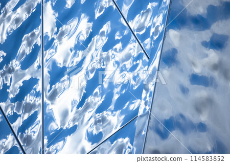Blue shiny metal wall structure, abstract contemporary architecture 114583852
