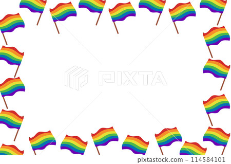 Flat pride horizontal banner template with LGBTQ rainbow flag. Peaceful and equality concept. Vector hand drawn illustration for Pride month 114584101