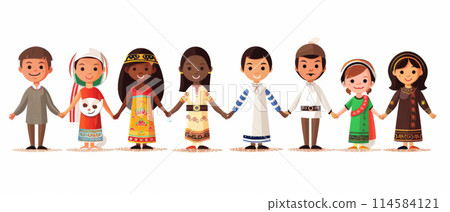 Cartoon of Children in Traditional Attire. Global Cultural Celebration. International Children's Day 114584121