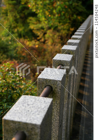 Terrazzo fence along the Concrete walkways in the garden. 114584248