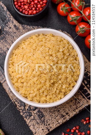 Raw stelline pasta from durum wheat with salt and spices 114584557