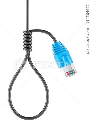 Network Problem, concept. Noose from lan cable, 3D rendering Network Problem, concept. Noose from lan cable, 3D rendering 114584602