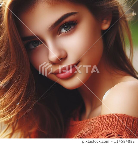 Romanian beauty 16 years old with bright expression and background ② 114584882