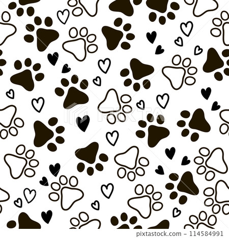 Seamless pattern with cute paws animals. Grooming. Veterinary. Pets. Seamless pattern for pet shop, prints, design. 114584991