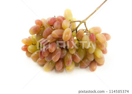 Bunch of organic pink grapes isolated on white background. 114585374