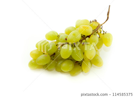 Bunch of organic green grapes isolated on white background. 114585375