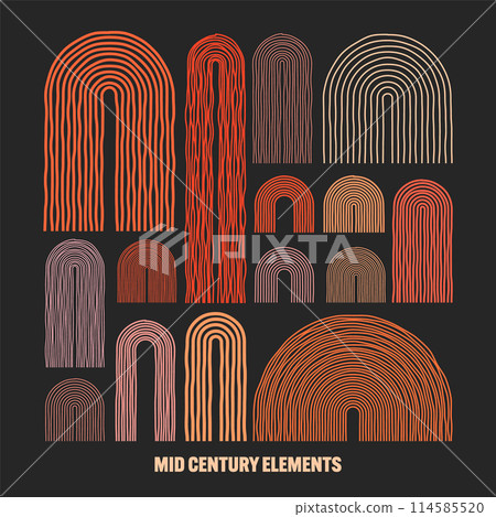 Mid century arch elements, modern geometric shapes. Contemporary design, minimalist art. Hand drawn lines. Trendy design elements for wall decor, posters, books and covers. Vector illustration Mid century arch elements, modern geometric shapes. Contemporary design, minimalist art. Hand drawn lines. Trendy design elements for wall decor, posters, books and covers. Vector illustration 114585520