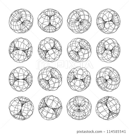 Wireframe lined shapes. Perspective mesh, 3d grid. Low poly geometric elements. Retro futuristic design elements, y2k, vaporwave and synthwave style. Vector illustration Wireframe lined shapes. Perspective mesh, 3d grid. Low poly geometric elements. Retro futuristic design elements, y2k, vaporwave and synthwave style. Vector illustration 114585541