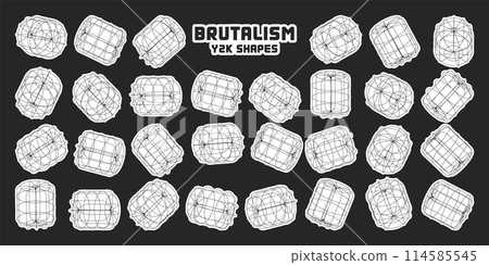 Wireframe lined shapes. Perspective mesh, 3d grid. Modern trendy low poly geometric elements. Retro futuristic design elements, y2k, vaporwave and synthwave style. Vector illustration Wireframe lined shapes. Perspective mesh, 3d grid. Modern trendy low poly geometric elements. Retro futuristic design elements, y2k, vaporwave and synthwave style. Vector illustration 114585545