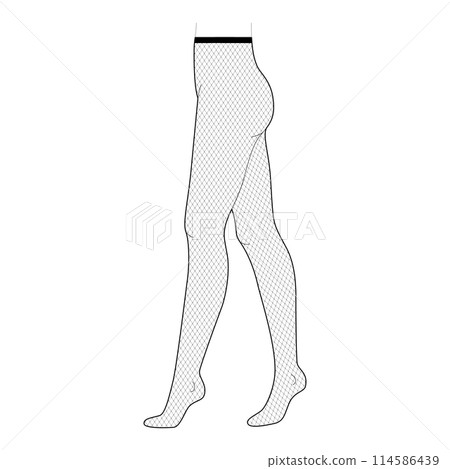 Fishnet Tights Pantyhose on legs, huge medium size, high rise. Fashion accessory clothing technical illustration stocking Fishnet Tights Pantyhose on legs, huge medium size, high rise. Fashion accessory clothing technical illustration stocking 114586439