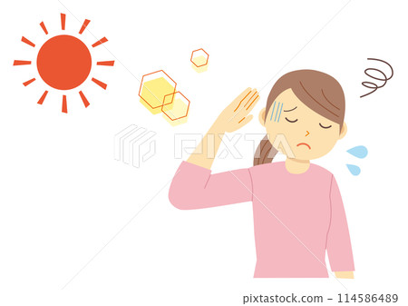 Illustration of a woman feeling unwell due to the heat_Three-quarter sleeves 114586489