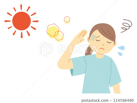 一名因熱而不適的婦女的插圖_短袖 114586490