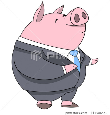 pink pig wearing a suit going to the office looking for money 114586549