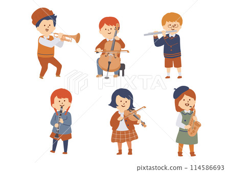 Illustration of kids playing musical instruments Illustration of kids playing musical instruments 114586693