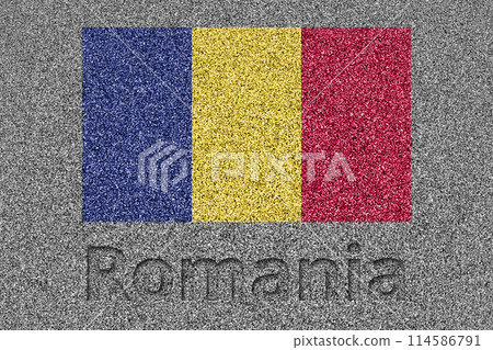 石板上畫著羅馬尼亞國旗,上面刻著「羅馬尼亞」字樣 石板上畫著羅馬尼亞國旗,上面刻著「羅馬尼亞」字樣 114586791