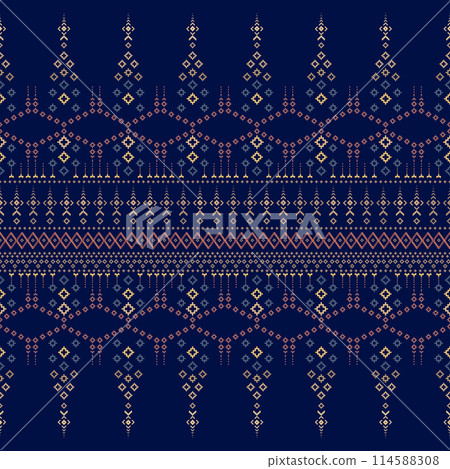 A lined textiles of Blanket stripes in seamless vector patterns and texture style. colorful shapes traditional pattern on dark Background A lined textiles of Blanket stripes in seamless vector patterns and texture style. colorful shapes traditional pattern on dark Background 114588308