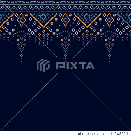 A lined textiles of Blanket stripes in seamless vector patterns and texture style. colorful shapes traditional pattern on dark Background 114588314