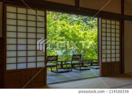 鮮綠的京都臨濟宗興勝寺（織部寺）北城庭園 114588336