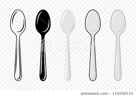 Vector Flat Spoon with Outline Icon Set, Cutlery, Isolated Vector Flat Spoon with Outline Icon Set, Cutlery, Isolated 114588514