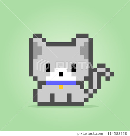 Cat in 8 bit pixel art. Animal for game assets in vector illustration. Cat in 8 bit pixel art. Animal for game assets in vector illustration. 114588558