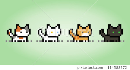 Pixel 8 bit cat collection. Animals for game assets in vector illustration. Pixel 8 bit cat collection. Animals for game assets in vector illustration. 114588572