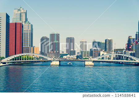Kachidoki Bridge over the Sumida River and high-rise apartment buildings 2024.05 b-3 Warm colors added Kachidoki Bridge over the Sumida River and high-rise apartment buildings 2024.05 b-3 Warm colors added 114588641