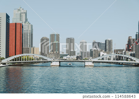 Kachidoki Bridge over the Sumida River and high-rise apartment buildings 2024.05 b-5 Film-like 114588643