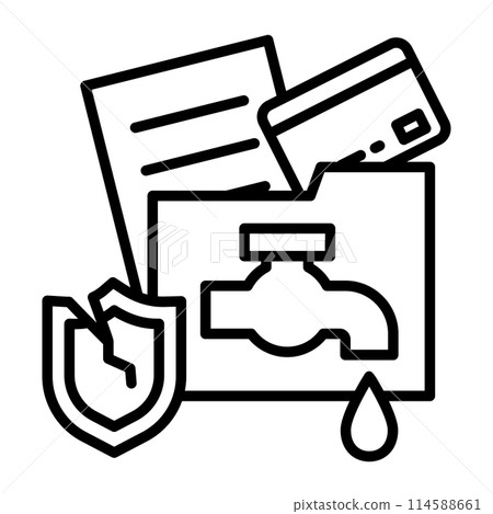 Data leak icon. The shield is broken and personal information is exposed. 114588661