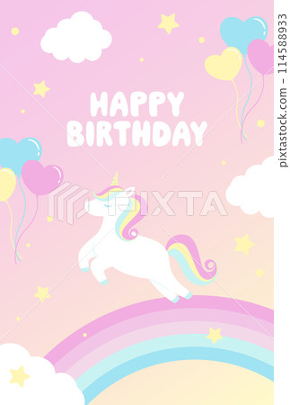 Cute unicorn with rainbow and heart balloons background illustration Cute unicorn with rainbow and heart balloons background illustration 114588933