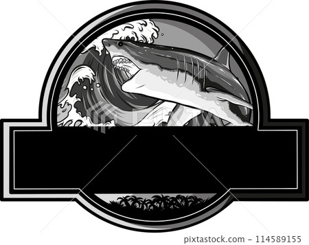 vector illustration of Great White Shark Logo Monochrome Design 114589155