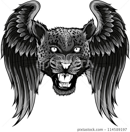 Leopard face with wings on white background 114589197