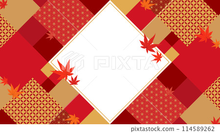 Japanese pattern x autumn leaves frame material (landscape 16:9) Japanese pattern x autumn leaves frame material (landscape 16:9) 114589262
