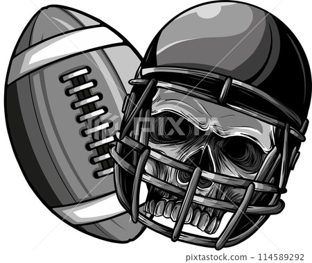 Monochrome rugby skull with ball in vector illustration design 114589292