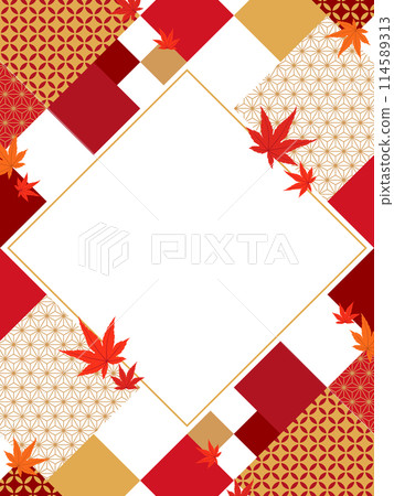 Japanese pattern x autumn maple leaves frame material (vertical) Japanese pattern x autumn maple leaves frame material (vertical) 114589313