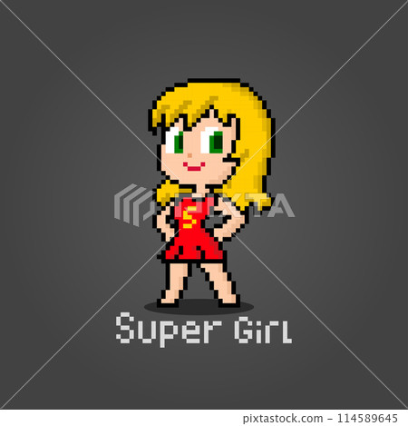 8 Bit Character Pixel Supergirl. Cartoon women in vector illustrations. 114589645
