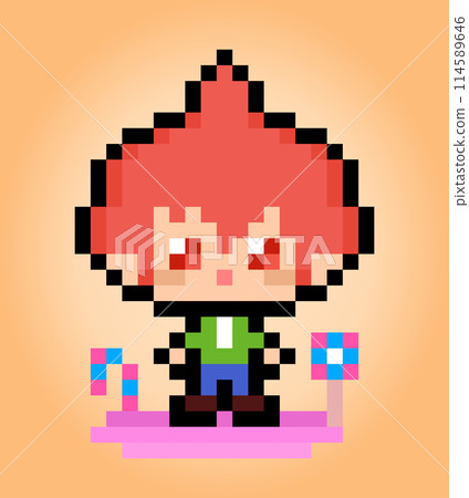 8 bit Pixel of the hero character. Human pixels in vector illustration for game assets or cross stitch pattern. 8 bit Pixel of the hero character. Human pixels in vector illustration for game assets or cross stitch pattern. 114589646