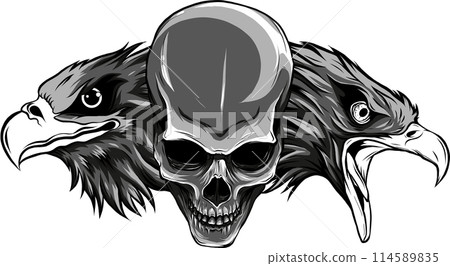 vector illustration of two head eagle with skull 114589835