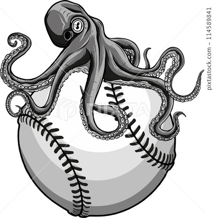 vector illustration of monochrome octopus on Baseball ball vector illustration of monochrome octopus on Baseball ball 114589841