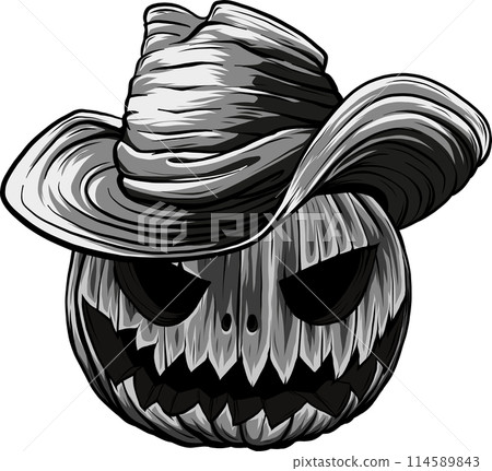monochrome Halloween Pumpkin cowboy vector illustration design monochrome Halloween Pumpkin cowboy vector illustration design 114589843