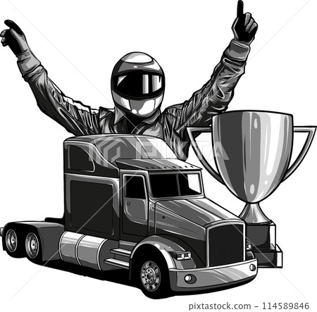 vector monochrome set of a truck with pilot and cup vector monochrome set of a truck with pilot and cup 114589846