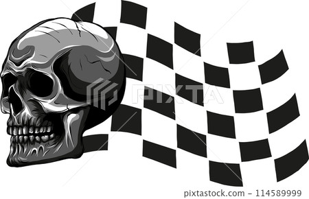 vector illustration of monochrome skull racing flag 114589999