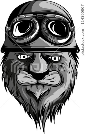 Vector illustration of monochrome lion in a soldier s helmet Vector illustration of monochrome lion in a soldier s helmet 114590007
