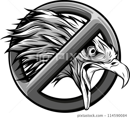 vector illustration of monochrome head eagle in ban symbol 114590084